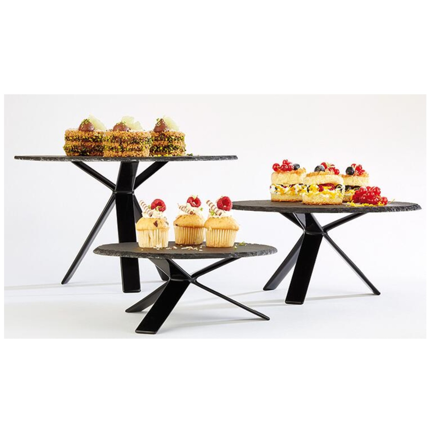 Berman buffet restaurant food display stainless steel black slate plate wholesale, slate marble cake stand 